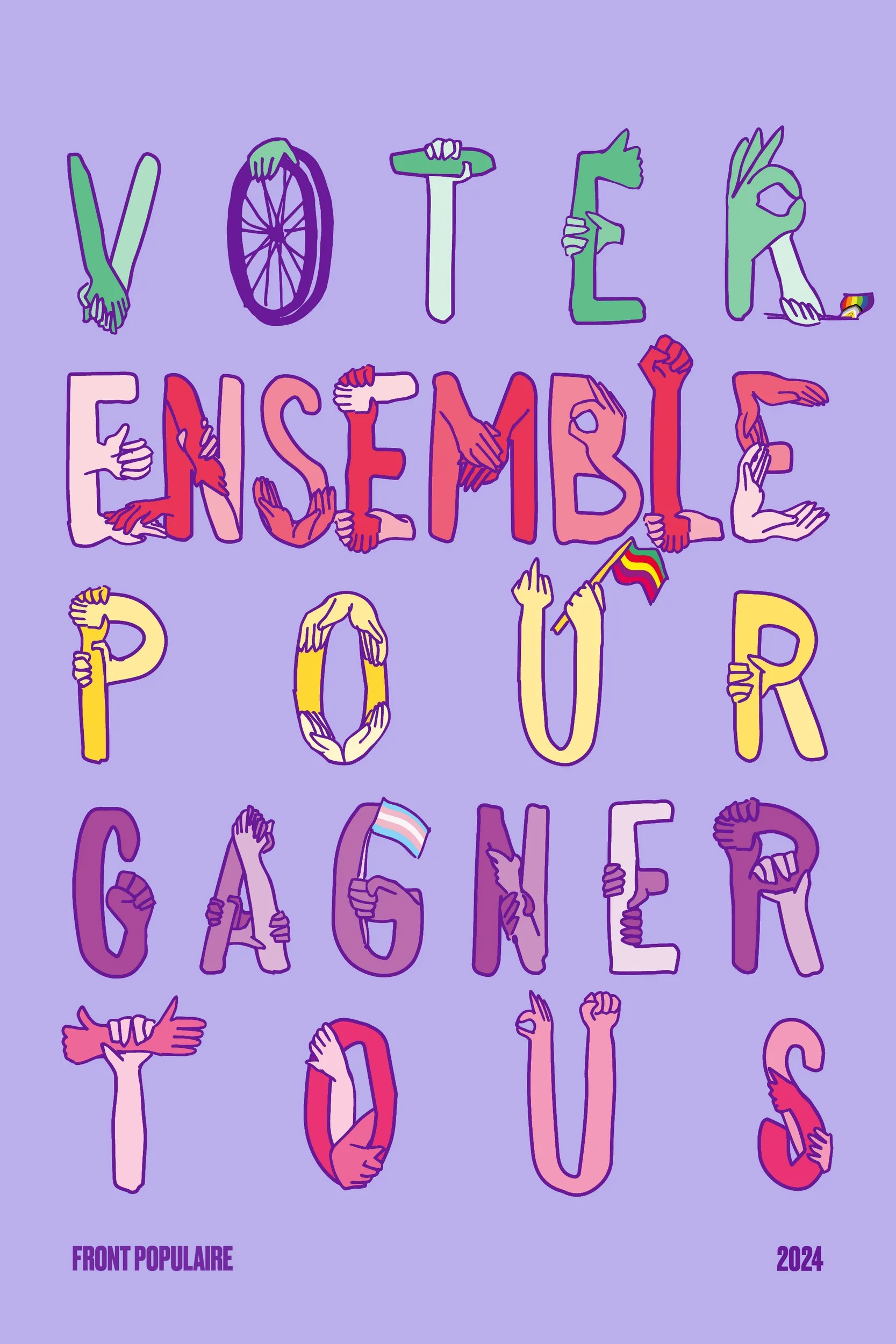 Poster mit dem Schrift „Gemeinsam wählen, damit alle gewinnen“ auf Französisch