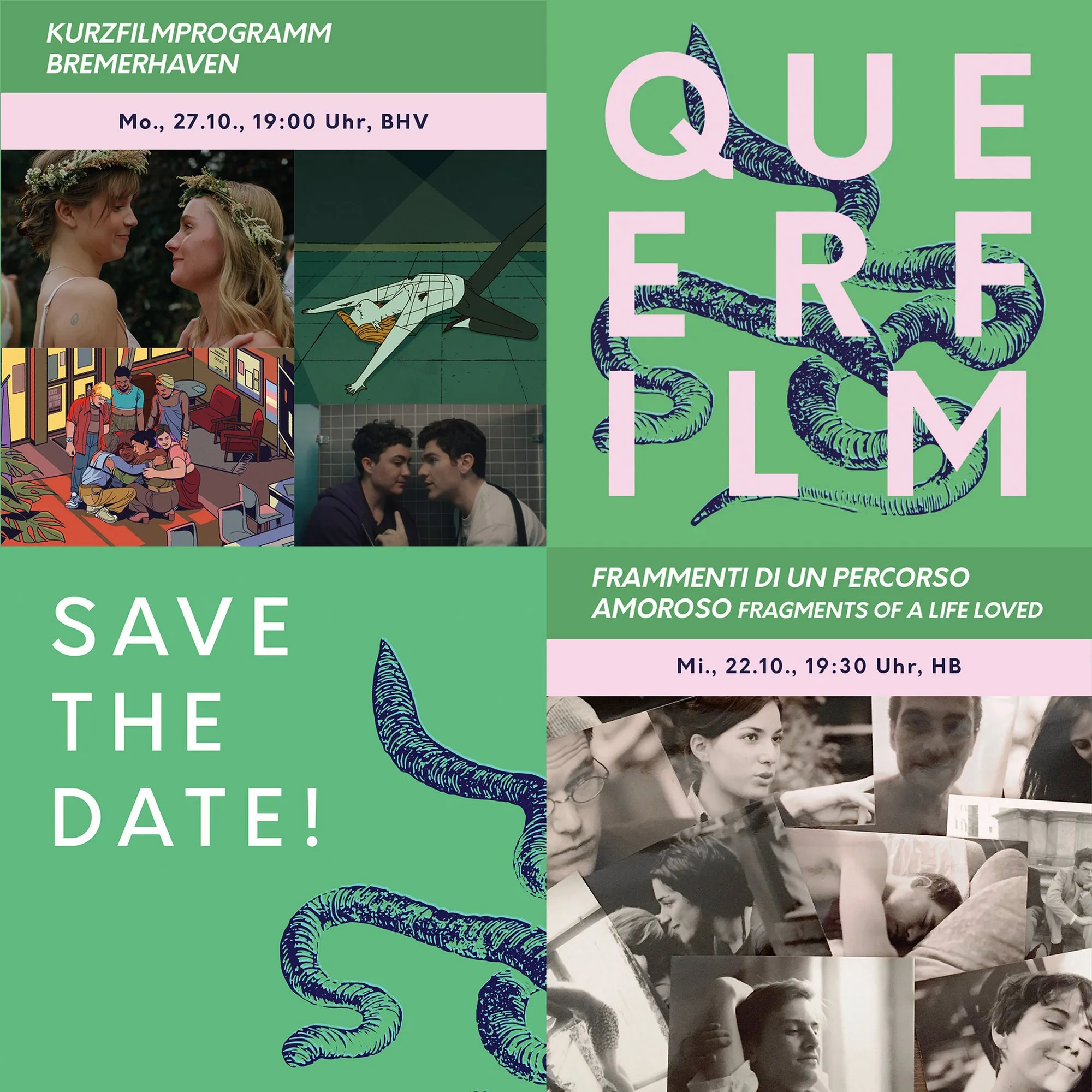 Mehrere Grafiken für Instagram, die das Festival-Datum und das Programm ankündigen